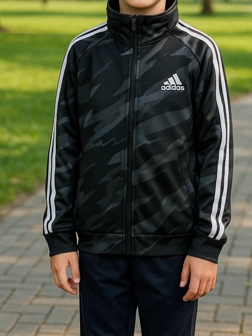 Adidas Black Camo Track Jacket with White Stripes